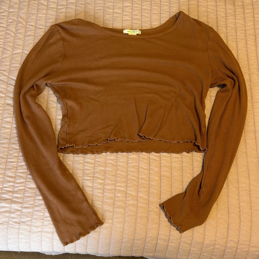 Bozzolo Tan Long Sleeve Crop Top
